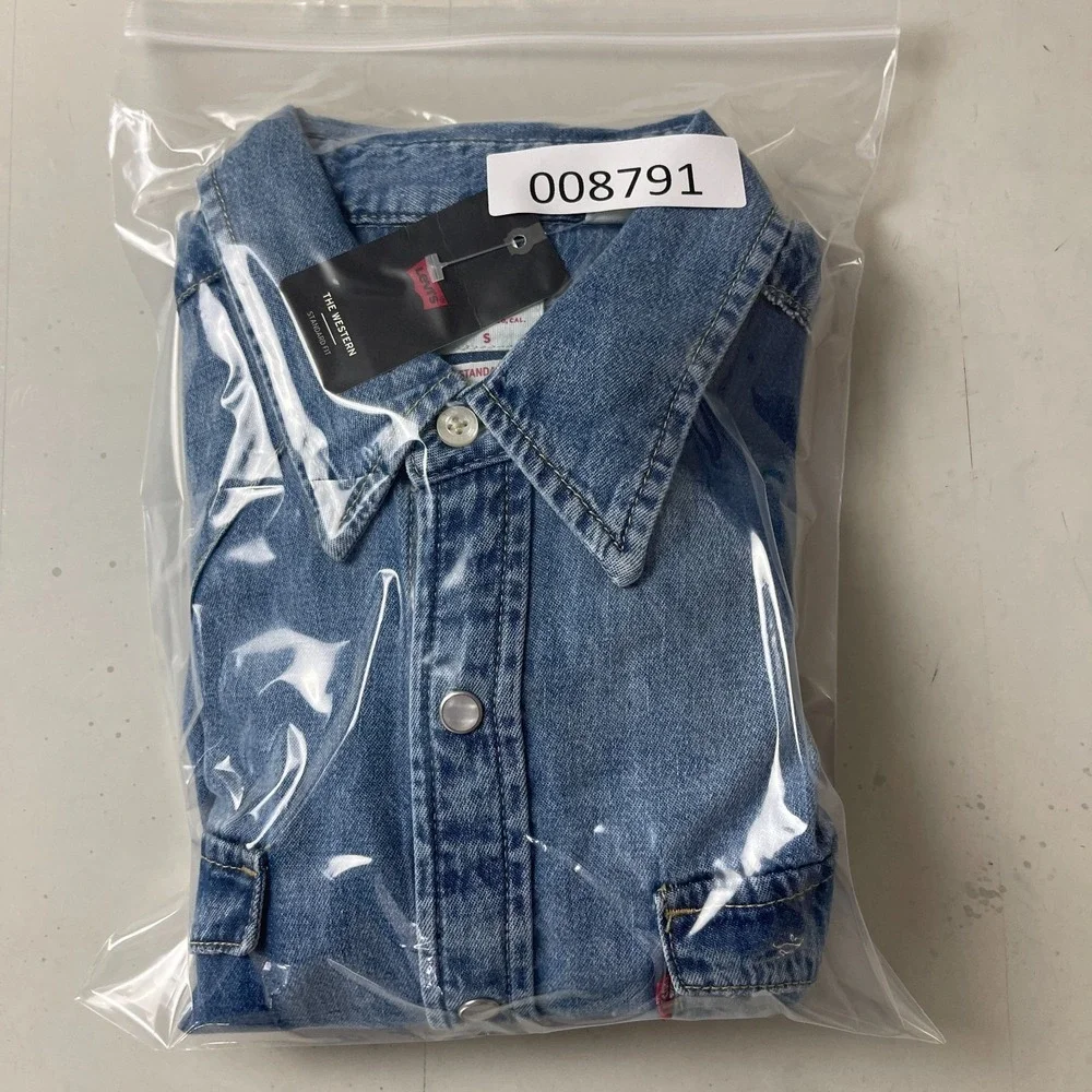 Levis Shirt Mens S Blue Western Denim Pearl Snap Yoke Cowboy Ranch Distressed